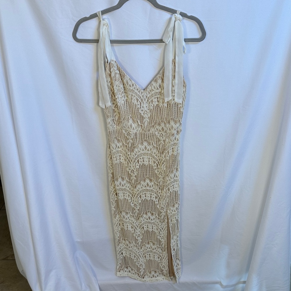 Lulu's Cream Lace Dress with Delicate Straps
